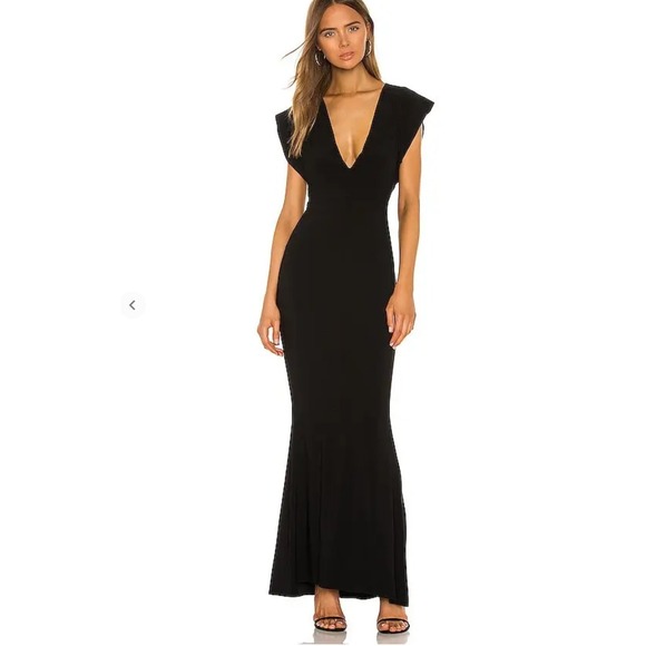 Norma Kamali Dresses & Skirts - Norma Kamali‎ V Neck Rectangle Gown Black Velvet Maxi Dress Sz XS